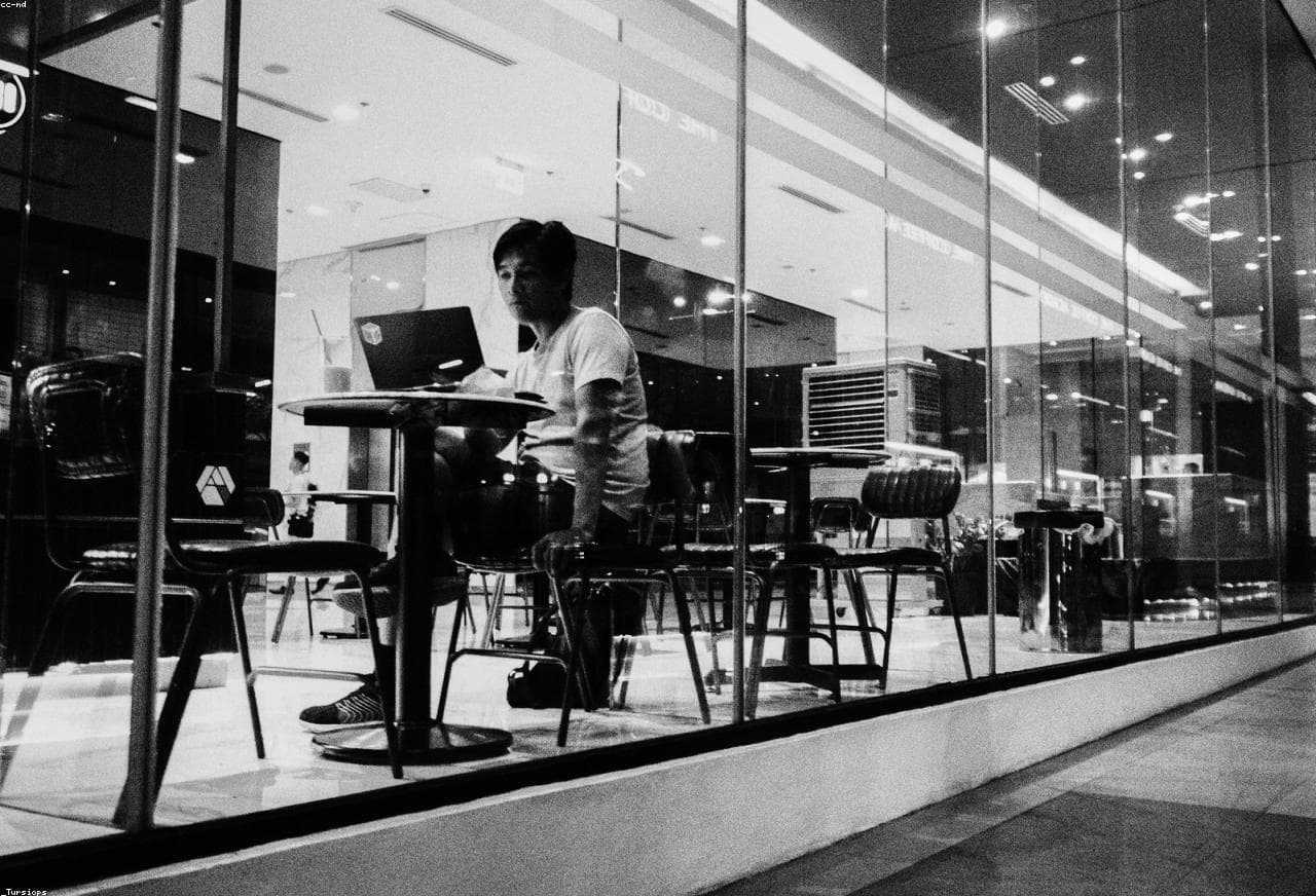 People gathered in a cafe